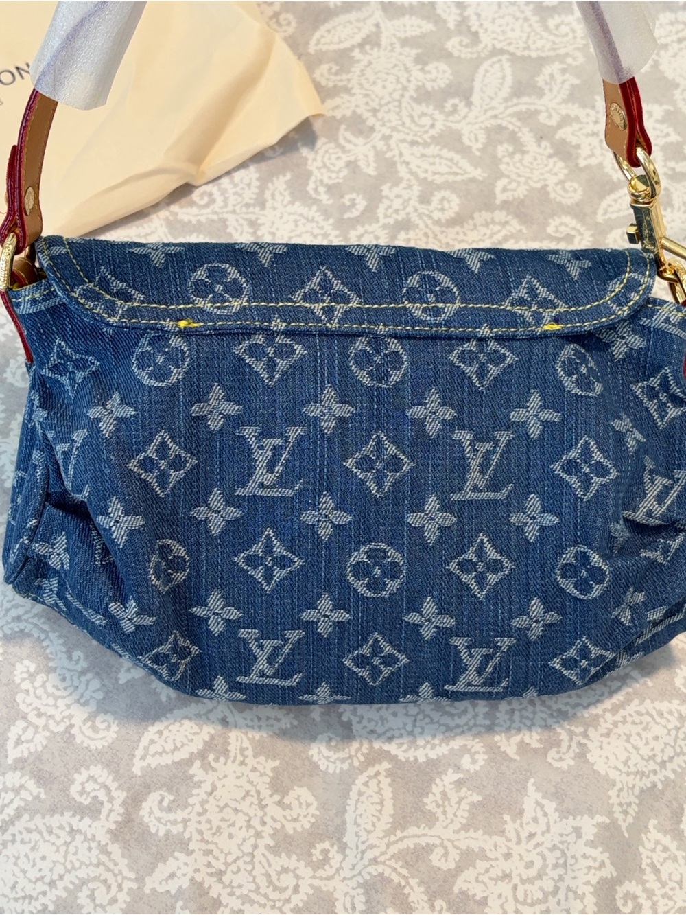 Denim Shoulder Bag with Gold-Tone Clasp - Blue - Picture 7 of 7